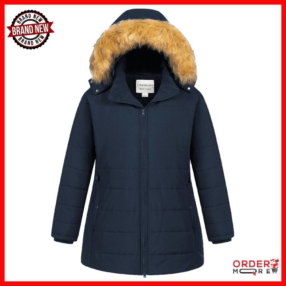 Plus Size Winter Puffer Jacket Waterproof Fleece Lined Detachable Hood